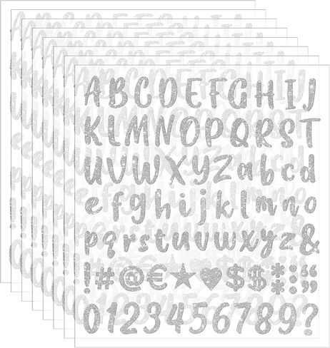 648PCS Glitter Letter Stickers, Silver Glitter Script Alphabet Number Stickers for Graduation Cap, Self-Adhesive Sticker Letters for Crafts Scrapbooking, Card Making Supplies in Saudi Arabia