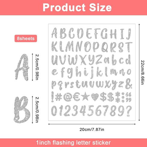 648PCS Glitter Letter Stickers, Silver Glitter Script Alphabet Number Stickers for Graduation Cap, Self-Adhesive Sticker Letters for Crafts Scrapbooking, Card Making Supplies in Saudi Arabia