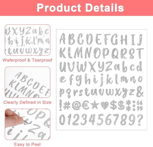 648PCS Glitter Letter Stickers, Silver Glitter Script Alphabet Number Stickers for Graduation Cap, Self-Adhesive Sticker Letters for Crafts Scrapbooking, Card Making Supplies in Saudi Arabia
