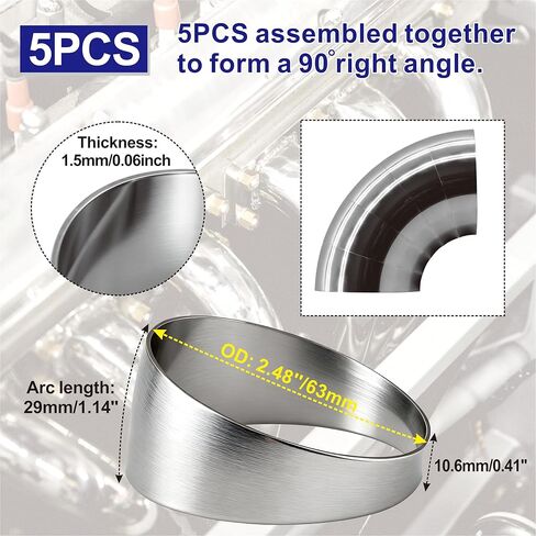 5PCS 2.5" 304 Stainless Steel Tight Radius Pie Cuts, 90 degree Stainless Exhaust Pipe Exhaust Cutout, Pie Cuts Laser Cut & Deburred for Custom Exhaust and Fabrication Projects in Saudi Arabia