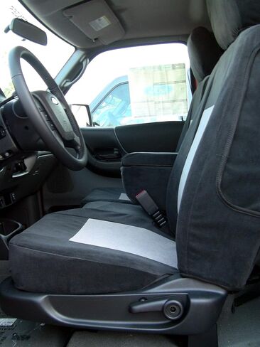 أغطية مقاعد Durafit مصنوعة لتناسب مقعد Ford Ranger 60/40 المقسم لعام 2010-2012 مع وحدة تحكم مفتوحة. مصنوع من قماش قطني طويل للسيارات بلونين أسود مع حشوات رمادية in Kuwait