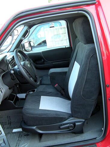 أغطية مقاعد Durafit مصنوعة لتناسب مقعد Ford Ranger 60/40 المقسم لعام 2010-2012 مع وحدة تحكم مفتوحة. مصنوع من قماش قطني طويل للسيارات بلونين أسود مع حشوات رمادية in Kuwait