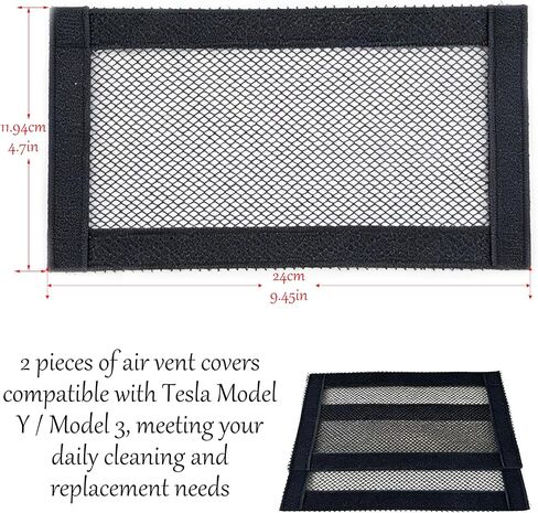 قطعتان من غطاء فتحة التهوية الخلفية لسيارة Tesla Model Y Model 3 2019-2026، نسيج شبكي مطور مع شريط فيلكرو، ملحقات حامية لمنفذ تهوية السيارة in Kuwait