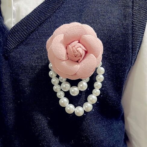 Dainty Fabric Camellia Flower Pearl Tassel Brooches Pins Flowers Bracelet for Women Girls,Elegant Lapel Pins Dress Suit Ceremony Clothes Accessories in Saudi Arabia