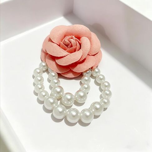 Dainty Fabric Camellia Flower Pearl Tassel Brooches Pins Flowers Bracelet for Women Girls,Elegant Lapel Pins Dress Suit Ceremony Clothes Accessories in Saudi Arabia