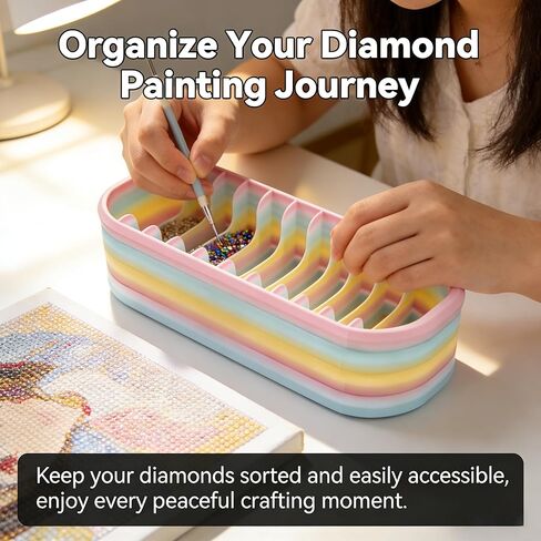 Rainbow Diamond Painting Storage Box with 10 Compartments - Portable Bead Organizer for Diamond Art Kits, Rhinestone & Craft Supplies, Diamond Painting Accessories and Tools in Saudi Arabia