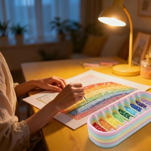 Rainbow Diamond Painting Storage Box with 10 Compartments - Portable Bead Organizer for Diamond Art Kits, Rhinestone & Craft Supplies, Diamond Painting Accessories and Tools in Saudi Arabia
