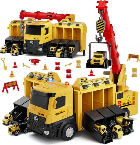 Lehoo Castle Construction Truck Toys for Boys 3 4 5 Years Old, Construction Vehicles with Light & Sound, Crane Truck Toys Birthday Gifts for Kids 3 4 5 Years Old in Kuwait
