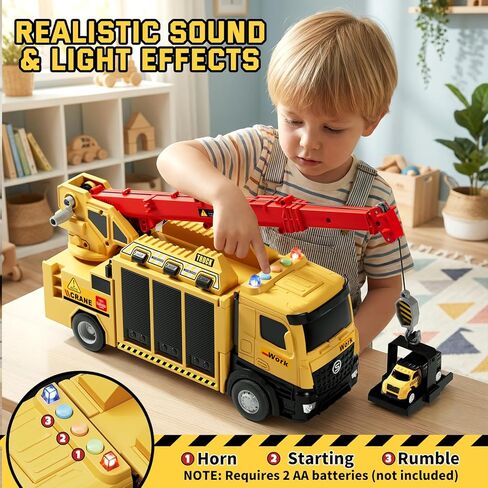 Lehoo Castle Construction Truck Toys for Boys 3 4 5 Years Old, Construction Vehicles with Light & Sound, Crane Truck Toys Birthday Gifts for Kids 3 4 5 Years Old in Kuwait
