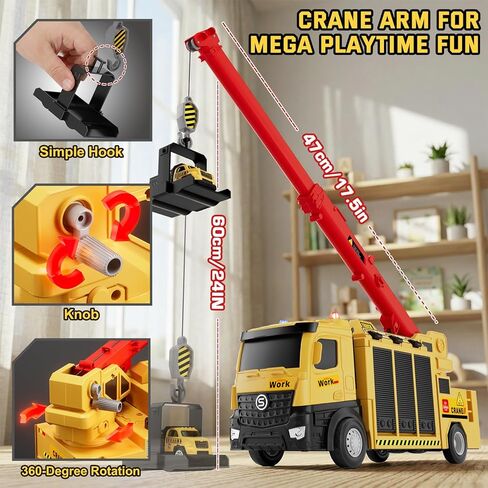 Lehoo Castle Construction Truck Toys for Boys 3 4 5 Years Old, Construction Vehicles with Light & Sound, Crane Truck Toys Birthday Gifts for Kids 3 4 5 Years Old in Kuwait