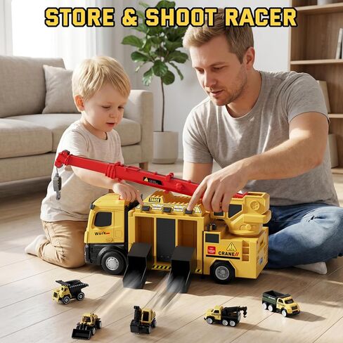 Lehoo Castle Construction Truck Toys for Boys 3 4 5 Years Old, Construction Vehicles with Light & Sound, Crane Truck Toys Birthday Gifts for Kids 3 4 5 Years Old in Kuwait