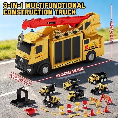 Lehoo Castle Construction Truck Toys for Boys 3 4 5 Years Old, Construction Vehicles with Light & Sound, Crane Truck Toys Birthday Gifts for Kids 3 4 5 Years Old in Kuwait