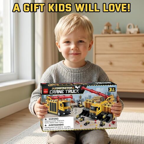 Lehoo Castle Construction Truck Toys for Boys 3 4 5 Years Old, Construction Vehicles with Light & Sound, Crane Truck Toys Birthday Gifts for Kids 3 4 5 Years Old in Kuwait