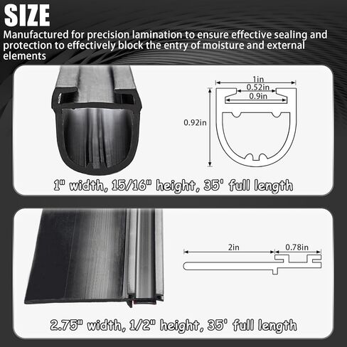 RV Slide Out Seal Camper D & Wiper Seal Replacement for Forest River Heartland Keystone Jayco Grand Design Black Rubber Weather Stripping 018-312-EKD 1'x15/16'x35' & 018-341 1/2'x2.75'x35’ in Kuwait