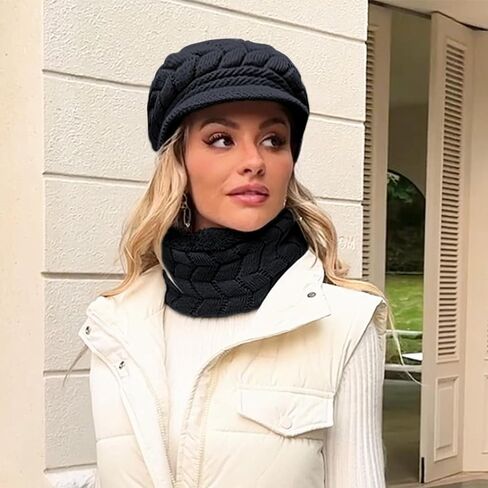 Winter Newsboy Cap for Women, Stretchy Breathable Cabled Knit Hat with Brim, Warm Beret - Style Beanie in Saudi Arabia