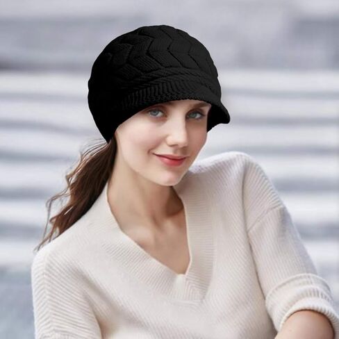 Winter Newsboy Cap for Women, Stretchy Breathable Cabled Knit Hat with Brim, Warm Beret - Style Beanie in Saudi Arabia