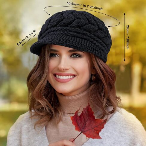 Winter Newsboy Cap for Women, Stretchy Breathable Cabled Knit Hat with Brim, Warm Beret - Style Beanie in Saudi Arabia