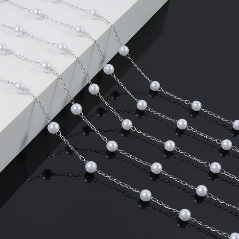 KYUNHOO 16.4 Feet Stainless Steel Chains Bulk Silver Curb Chain Roll Faux Pearl Beaded Jewelry Links with Lobster Clasps Jump Rings for Crafting Supply Jewelry Findings in Saudi Arabia