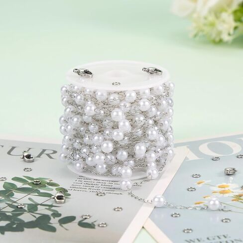 KYUNHOO 16.4 Feet Stainless Steel Chains Bulk Silver Curb Chain Roll Faux Pearl Beaded Jewelry Links with Lobster Clasps Jump Rings for Crafting Supply Jewelry Findings in Saudi Arabia