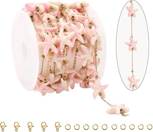 KYUNHOO 16.4 Feet Stainless Steel Chains Bulk Silver Curb Chain Roll Faux Pearl Beaded Jewelry Links with Lobster Clasps Jump Rings for Crafting Supply Jewelry Findings in Saudi Arabia