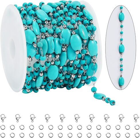 KYUNHOO 16.4 Feet Stainless Steel Chains Bulk Silver Curb Chain Roll Faux Pearl Beaded Jewelry Links with Lobster Clasps Jump Rings for Crafting Supply Jewelry Findings in Saudi Arabia