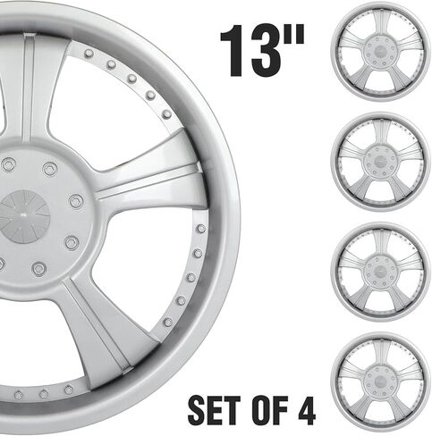 OCPTY Wheel Rim Cover Universal Hubcaps 13 inch Wheel Cover, Silver Replacement Snap On Car Truck SUV, 4 Piece in Kuwait
