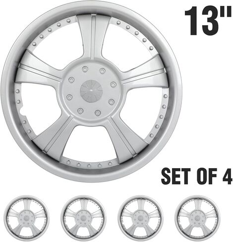 OCPTY Wheel Rim Cover Universal Hubcaps 13 inch Wheel Cover, Silver Replacement Snap On Car Truck SUV, 4 Piece in Kuwait