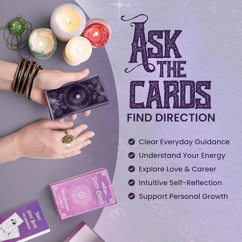Tarot Cards with Guidebook | with Meanings on Them | Tarot Wrap Pouch with Placements | Purple & Pink Designs | Perfect for Beginners & Experienced Practitioners in Saudi Arabia