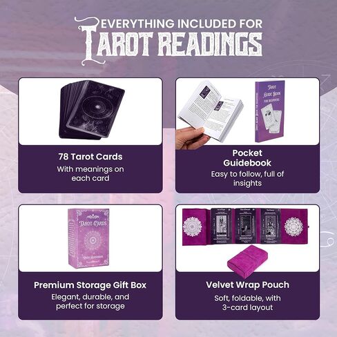 Tarot Cards with Guidebook | with Meanings on Them | Tarot Wrap Pouch with Placements | Purple & Pink Designs | Perfect for Beginners & Experienced Practitioners in Saudi Arabia