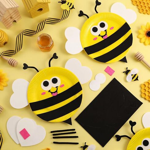Ceenna 24 Set Bees Sign Craft Kits Bee Paper Plate DIY Felt Bee Cutouts for Summer Honey Baby Shower Birthday Wedding Party Decoraction Crafts Activity Holiday Supplies in Kuwait