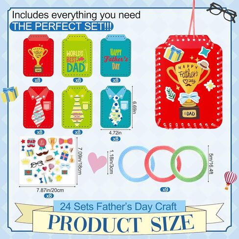 Colarr 48 Pcs DIY Father's Day Card Gifts Craft Kit Dad Trophy Necktie Crafts for Kids Shirt Thank You Card with Sticker Make Your Own Ornaments for Fathers Day Home School Classroom Party Decoration in Kuwait