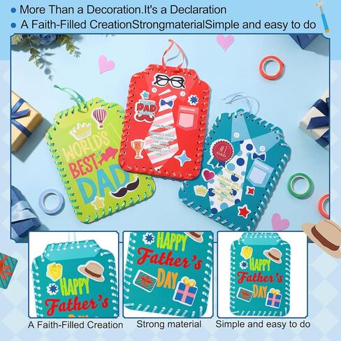 Colarr 48 Pcs DIY Father's Day Card Gifts Craft Kit Dad Trophy Necktie Crafts for Kids Shirt Thank You Card with Sticker Make Your Own Ornaments for Fathers Day Home School Classroom Party Decoration in Kuwait