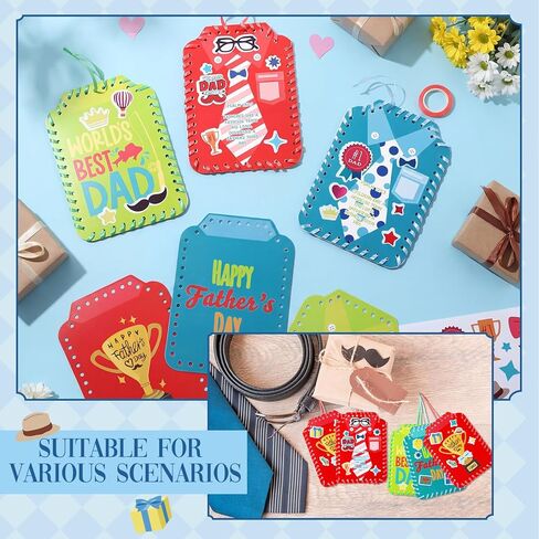 Colarr 48 Pcs DIY Father's Day Card Gifts Craft Kit Dad Trophy Necktie Crafts for Kids Shirt Thank You Card with Sticker Make Your Own Ornaments for Fathers Day Home School Classroom Party Decoration in Kuwait