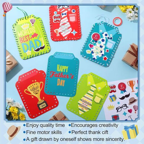 Colarr 48 Pcs DIY Father's Day Card Gifts Craft Kit Dad Trophy Necktie Crafts for Kids Shirt Thank You Card with Sticker Make Your Own Ornaments for Fathers Day Home School Classroom Party Decoration in Kuwait