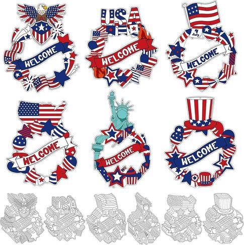 24Pcs Patriotic Coloring Wreath Crafts, 4th of July Color Your Own Paper Crafts Hanging Ornament for Memorial Independence Day Classroom DIY Art Activity Games USA American Holiday Home Decor Supplies in Saudi Arabia
