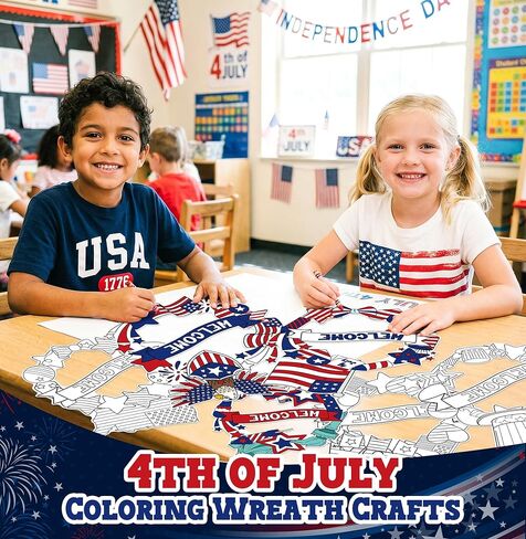 24Pcs Patriotic Coloring Wreath Crafts, 4th of July Color Your Own Paper Crafts Hanging Ornament for Memorial Independence Day Classroom DIY Art Activity Games USA American Holiday Home Decor Supplies in Saudi Arabia