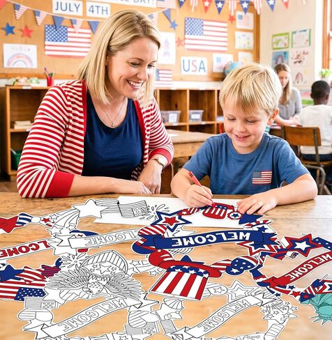 24Pcs Patriotic Coloring Wreath Crafts, 4th of July Color Your Own Paper Crafts Hanging Ornament for Memorial Independence Day Classroom DIY Art Activity Games USA American Holiday Home Decor Supplies in Saudi Arabia