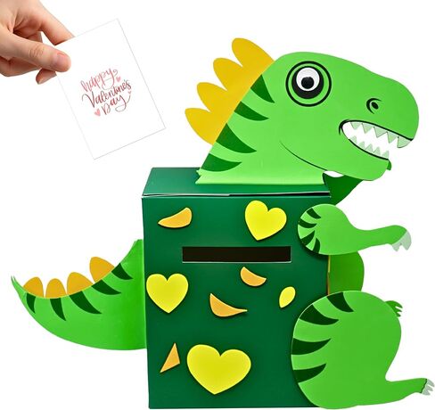 4E's Novelty DIY Dinosaur Valentines Card Box Craft Kit - Makes 1 Valentines Day Crafts for Kids, Valentine Mailbox for Classroom Exchange Party Activity Mail Box Crafts for Kids Girls Boys in Kuwait