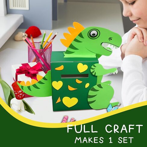 4E's Novelty DIY Dinosaur Valentines Card Box Craft Kit - Makes 1 Valentines Day Crafts for Kids, Valentine Mailbox for Classroom Exchange Party Activity Mail Box Crafts for Kids Girls Boys in Kuwait