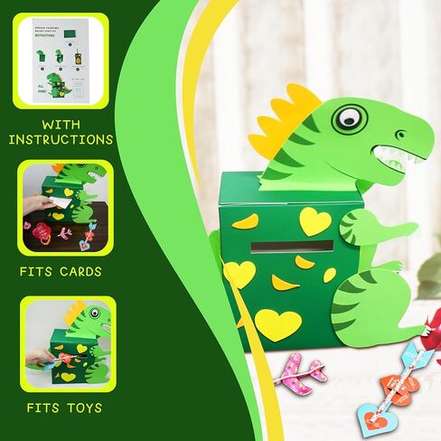 4E's Novelty DIY Dinosaur Valentines Card Box Craft Kit - Makes 1 Valentines Day Crafts for Kids, Valentine Mailbox for Classroom Exchange Party Activity Mail Box Crafts for Kids Girls Boys in Kuwait