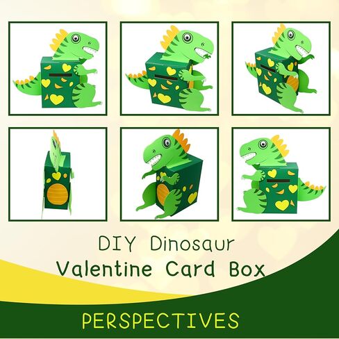4E's Novelty DIY Dinosaur Valentines Card Box Craft Kit - Makes 1 Valentines Day Crafts for Kids, Valentine Mailbox for Classroom Exchange Party Activity Mail Box Crafts for Kids Girls Boys in Kuwait