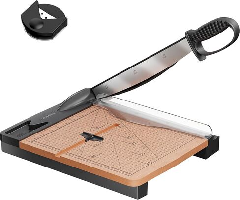 12'' Wood Guillotine Paper Cutter, Heavy Duty Wood Base Paper Trimmer with 30-32 Sheets Capacity Paper Cutting Board for Classroom, Crafting, Cardstock (Gray) in Saudi Arabia