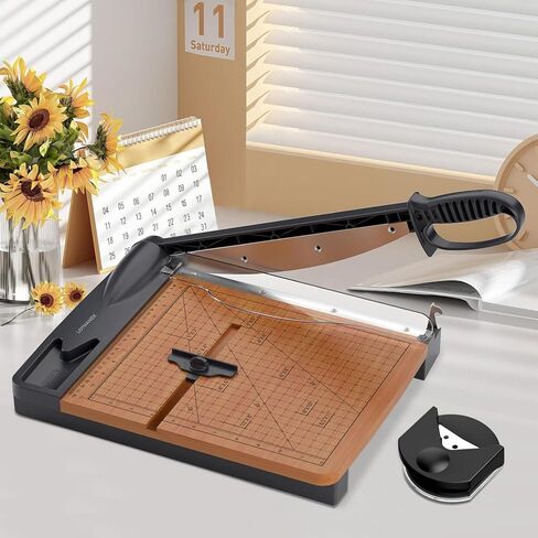 12'' Wood Guillotine Paper Cutter, Heavy Duty Wood Base Paper Trimmer with 30-32 Sheets Capacity Paper Cutting Board for Classroom, Crafting, Cardstock (Gray) in Saudi Arabia