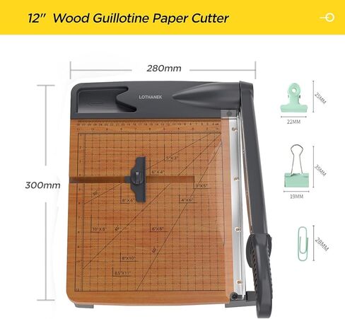 12'' Wood Guillotine Paper Cutter, Heavy Duty Wood Base Paper Trimmer with 30-32 Sheets Capacity Paper Cutting Board for Classroom, Crafting, Cardstock (Gray) in Saudi Arabia
