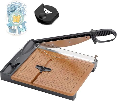 12'' Wood Guillotine Paper Cutter, Heavy Duty Wood Base Paper Trimmer with 30-32 Sheets Capacity Paper Cutting Board for Classroom, Crafting, Cardstock (Gray) in Saudi Arabia