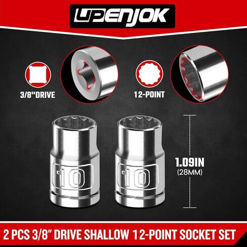 2PCS 3/8" Drive 10mm Socket Set, Shallow, Mirror Finish, Cr-V Steel, 12-Point in Saudi Arabia