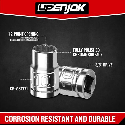 2PCS 3/8" Drive 10mm Socket Set, Shallow, Mirror Finish, Cr-V Steel, 12-Point in Saudi Arabia