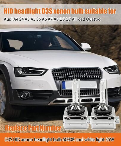2PCS D3S 6000K HID Headlight Bulbs Fits For Audi 2011-2015 A3, S3, A4, S4, A6, A7, A8, A5, Q5, Q7, RS5, S5 Quattro 2014-2017 SQ5 Four Door Sedan/Coupe 6000K White Blue Light Distance Integration in Saudi Arabia