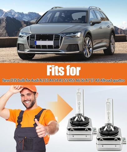 2PCS D3S 6000K HID Headlight Bulbs Fits For Audi 2011-2015 A3, S3, A4, S4, A6, A7, A8, A5, Q5, Q7, RS5, S5 Quattro 2014-2017 SQ5 Four Door Sedan/Coupe 6000K White Blue Light Distance Integration in Saudi Arabia