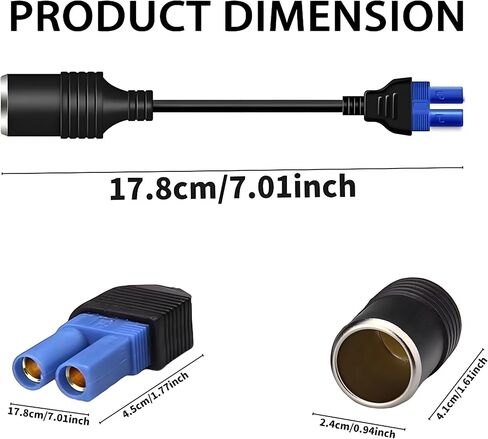 MAYWILLA EC5 Female to Cigarette Lighter Socket Extension Cable,12V Car Cigarette Lighter Female to EC5 Female Conversion Cord for Portable Jump Starter Car Emergency Start Power Adapter-17.8CM (2PCS) in Kuwait